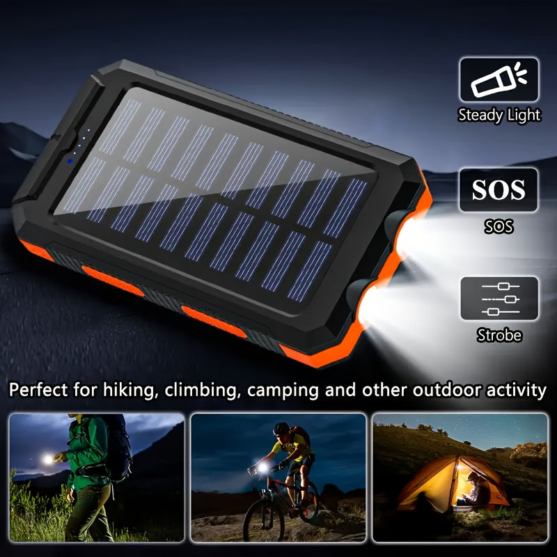 2pcs Solar Charger 20000mAh, Portable Dual USB Output Solar Charging Panel, Fast Charging External Battery Pack, Built-in LED Flashlight Emergency Model for Hiking. (Pack of 2), Solar Battery, Portable Power Station with Sola