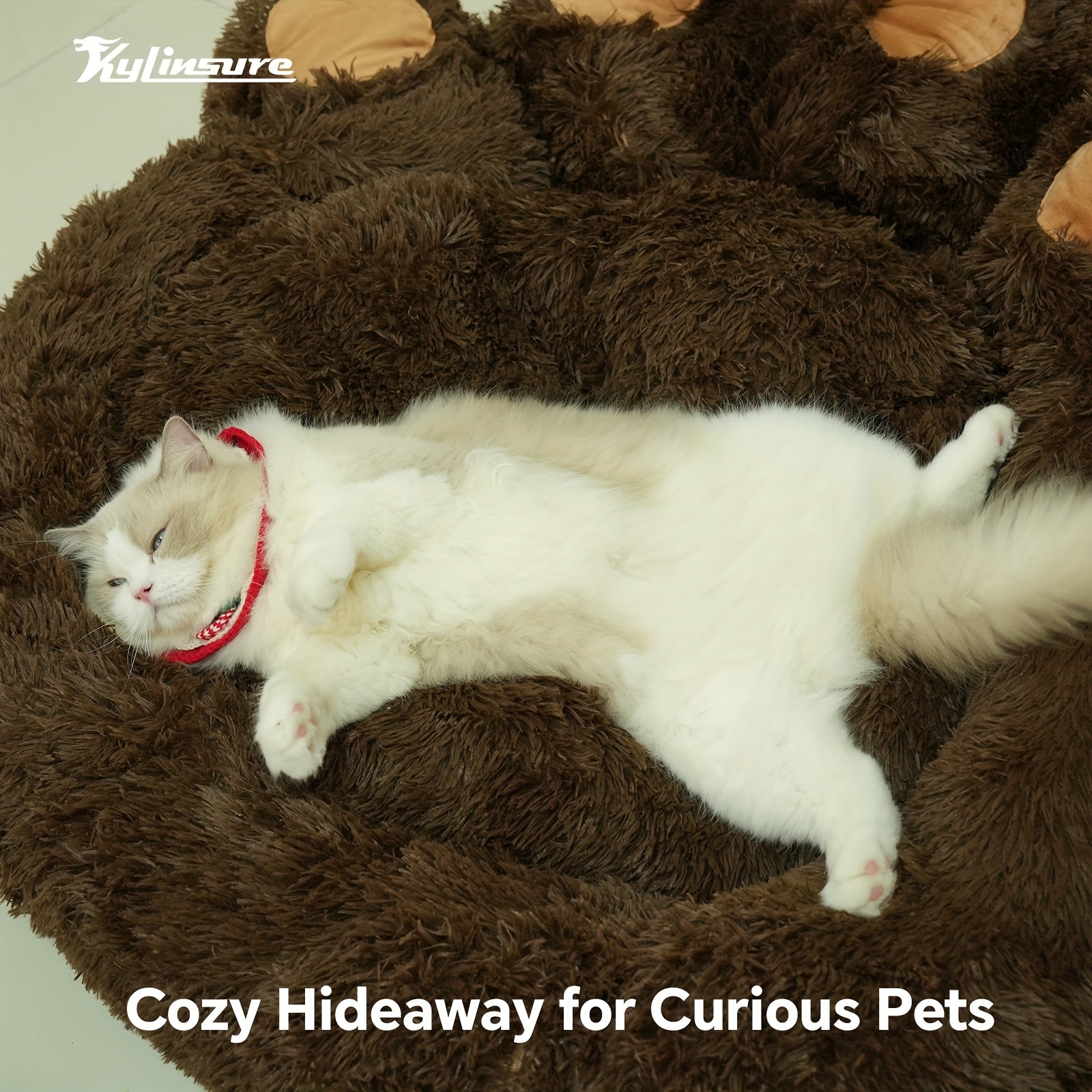 Warm And Comfortable Soft Dog Round Mattress - Coffee Colored - Cute Bear Paw Shaped Dog Bed And Cat Bed - Calm Donut Pet Bed - Plush Dog And Cat Cushion Bed With A Pet Scarf