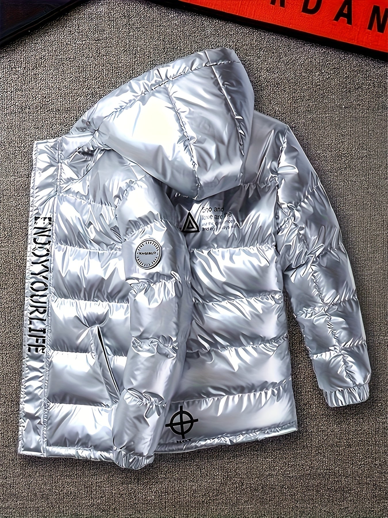 Boys' Warm Metallic Color Hooded Padded Jacket - Snow Suits with Zip Up Coat, Ego and Love Letters Print