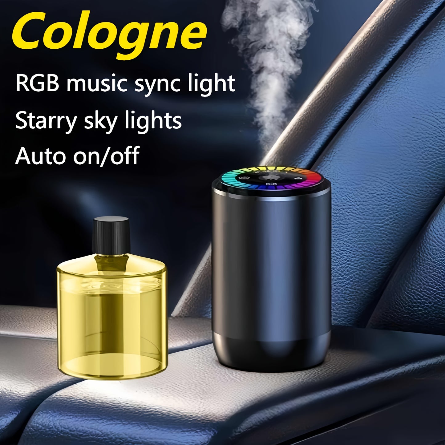 Smart Car Air Freshener with Aromatherapy Features, Featuring a Dynamic Light Display And a Starry Sky Mode. It Uses Natural French Scented Essential Oils Or Perfumes, Allows for Adjustable Fragrance Strength