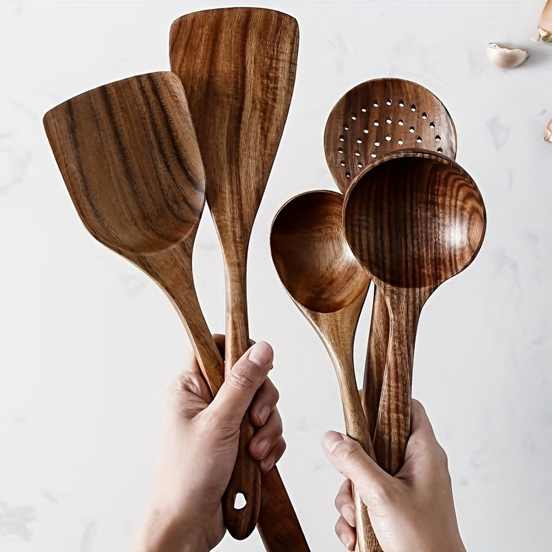 5pcs/3pcs/4pcs Premium Wooden Kitchen Utensil Set - Ergonomic Handles, Natural Wooden Spoon, Stirring Spoon, Soup Spoon Non-Stick Pan Turner, Heat-resistant & Easy to Clean, Durable Kitchen Essential Accessories, Perfect Chri