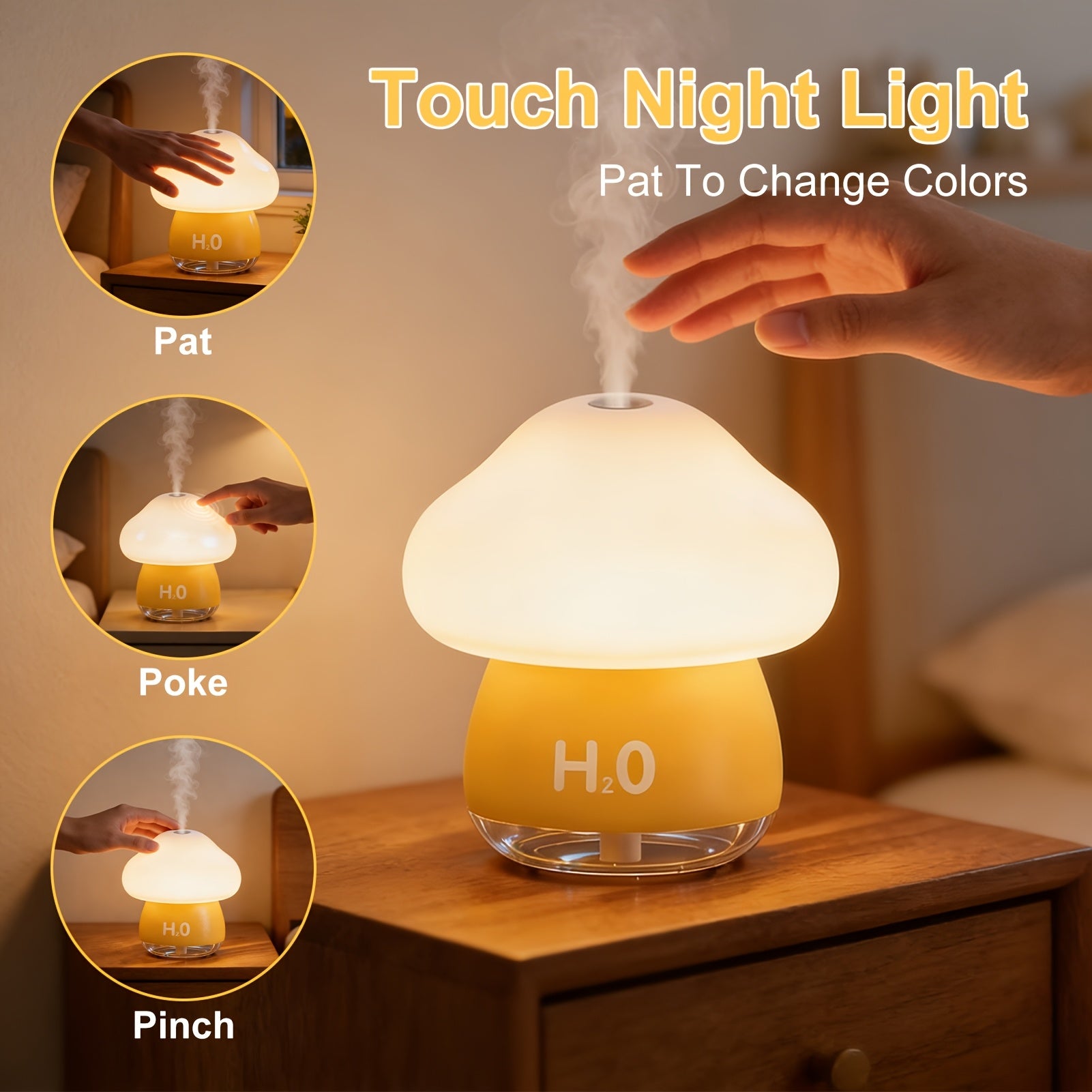 Mushroom Cool Mist Humidifier for Bedroom - Creative Soundwave Technology Essential Oil Diffuser with 7-Color LED Night Light, Touch Control Aroma Humidifier, Quiet Indoor Air Humidifier for Home, Plants & Office