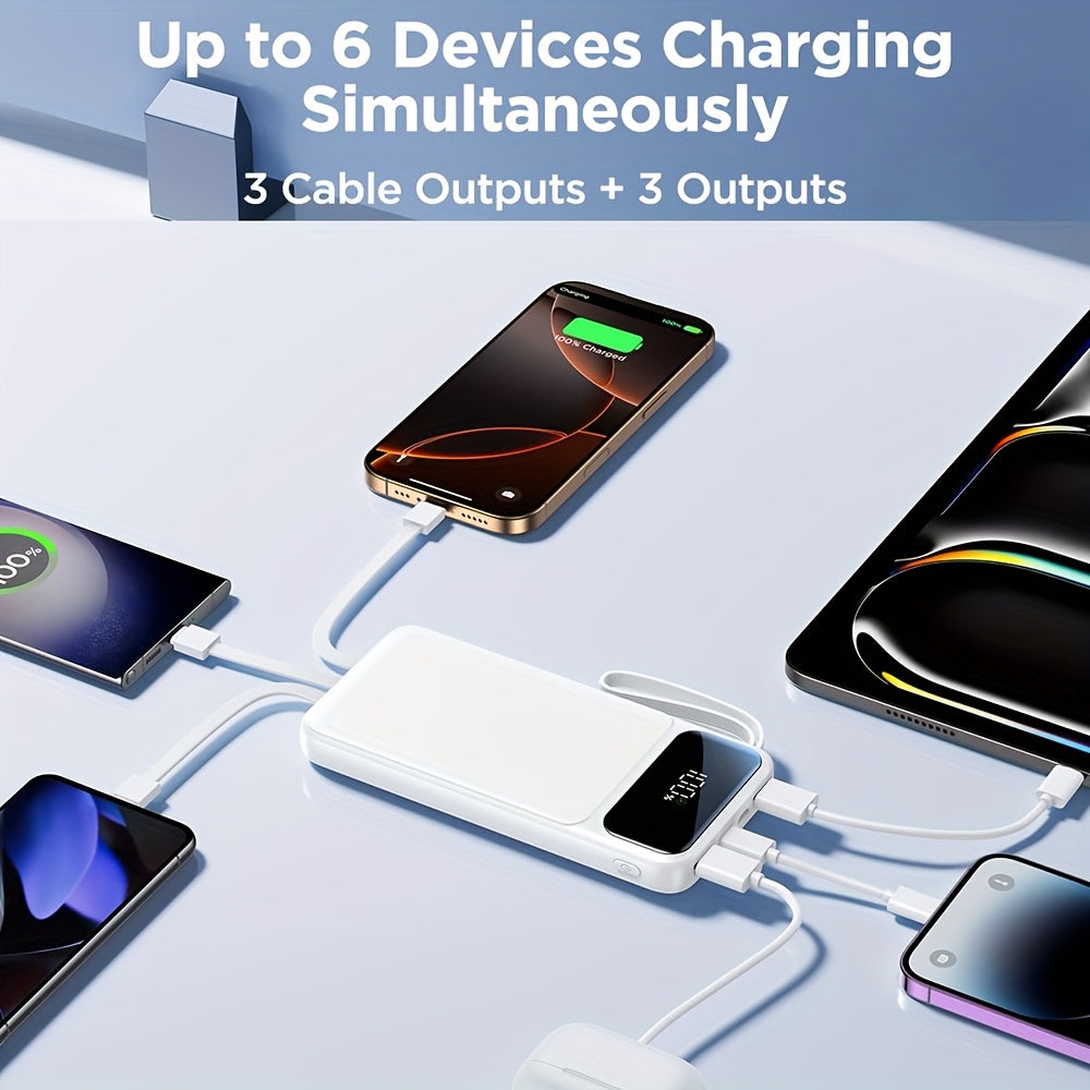 Power Bank: 20000mAh, 20W Fast Charging Portable Charger, Built-in Cable, USB C Battery Pack, Ultra-thin Portable Mobile Phone Charger. Spare Battery Suitable For All Mobile Phones And Tablets