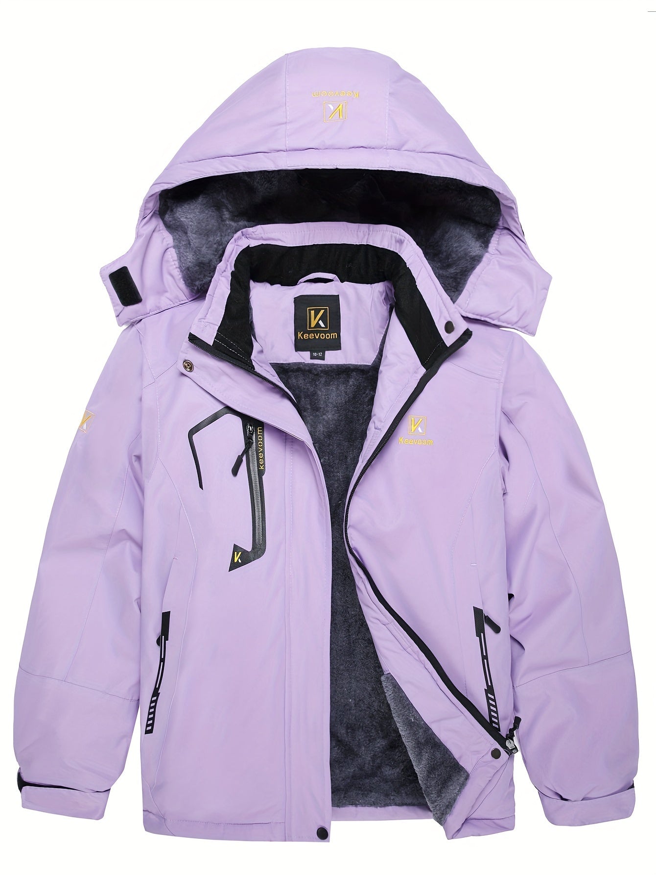 Waterproof Girl's Winter Ski Jacket, Fleece Snow Coat with Removable Hood, Windproof and Warm for Snowboarding