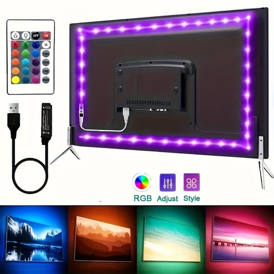 RGB LED Strip Light Set (5V USB) – 24-Key Remote Backlight Strip for TV, PC & Cabinets