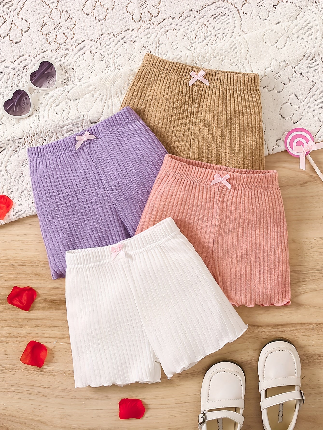 4pcs Girls’ Shorts Set – Soft, Breathable, Lightweight & Versatile Summer Basics