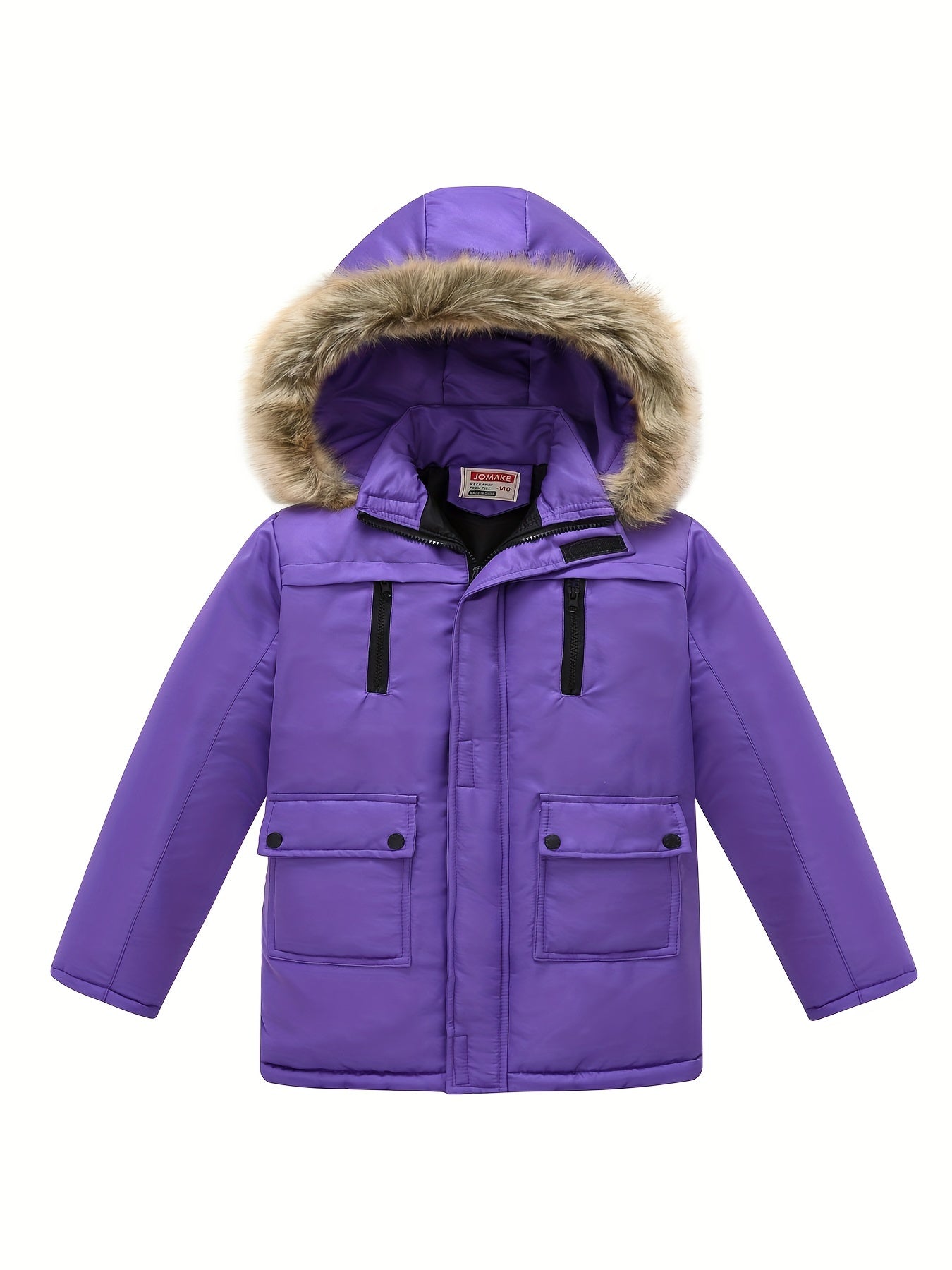 Kids' WarmthMaster Jacket - Removable Hood, Zipper Flap Pocket, Thick Insulation, Water-Resistant, Spring and Winter Wear for Boys and Girls - Versatile and Cozy Outerwear for School and Play