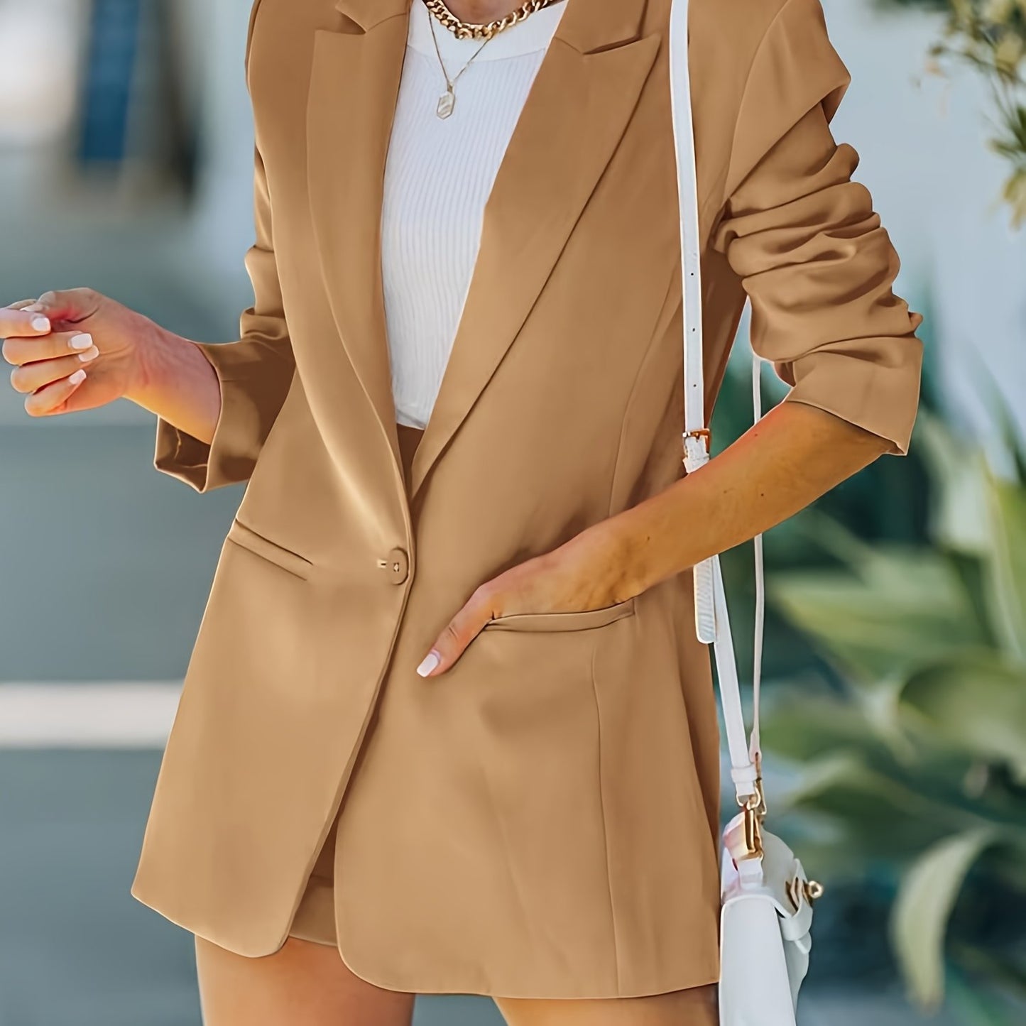 2-Piece Chic Open Front Long Sleeve Blazer and Solid Short Pants Suit Sets - Women's Pantsuits with Modern Design, Comfortable Fabric, and Versatile Style - Perfect for Work, Date Night, or Special Occasions