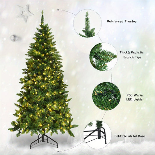 250 LED Lights 6ft Pre-lit PVC Costway Artificial Half Christmas Tree with 8 Flash Modes