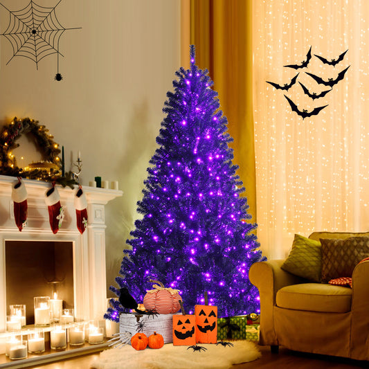 250 LED Lights 6ft Pre-lit Costway PVC Christmas Halloween Tree Black