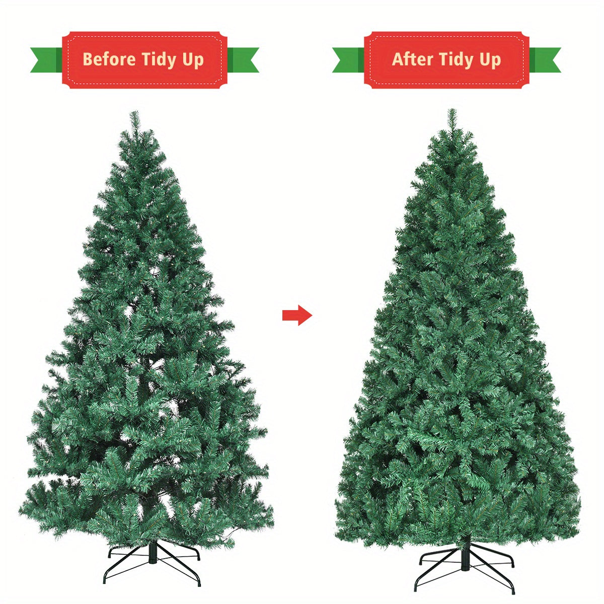 430 LED Lights 8ft Pre-Lit Hinged PVC Artificial Christmas Tree with Stand, Green, Holiday Party Decorations