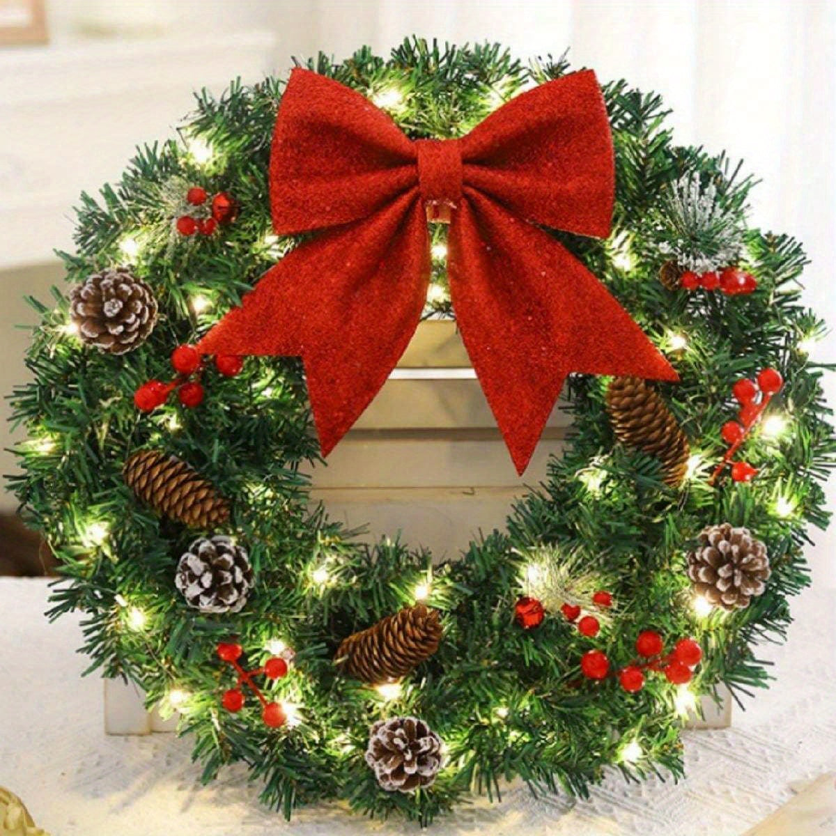 20 Inch Pre-Lit Christmas Wreath with Lights, Large Winter Wreath, Holiday Xmas Christmas Decor, Christmas Party Decoration, Door Hanging