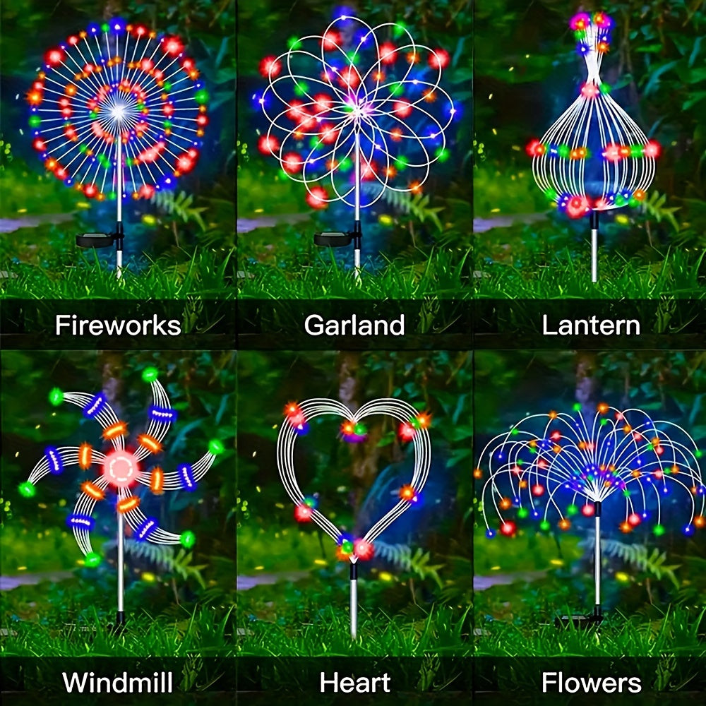 2/4/6/8/10/12pcs Solar Fireworks Lights, Waterproof Solar Flower Lights, 8 Lighting Modes, Patio Villa Lighting Christmas Decoration With Stake Decoration Fairy Lights