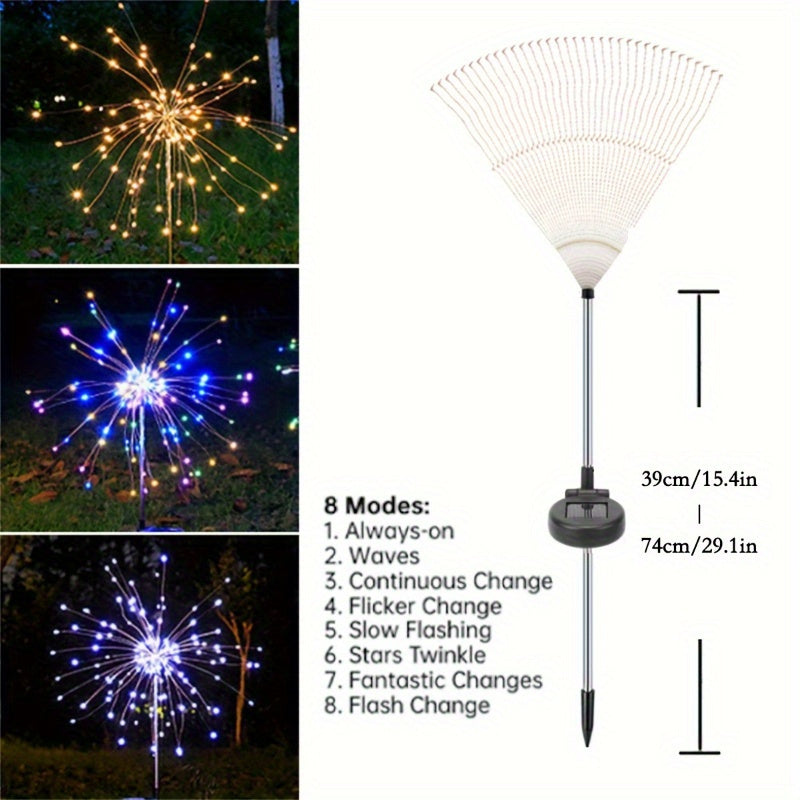 2/4/6/8/10/12pcs Solar Fireworks Lights, Waterproof Solar Flower Lights, 8 Lighting Modes, Patio Villa Lighting Christmas Decoration With Stake Decoration Fairy Lights