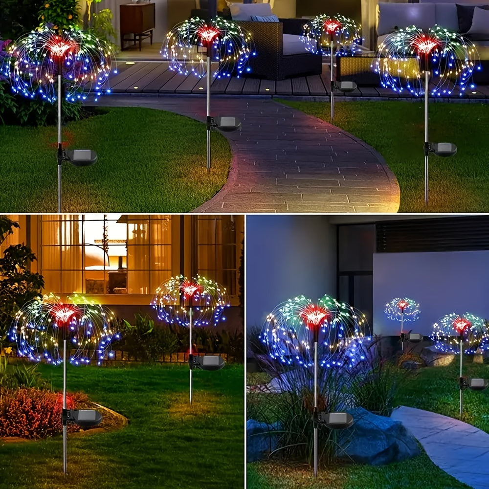 2/4/6/8/10/12pcs Solar Fireworks Lights, Waterproof Solar Flower Lights, 8 Lighting Modes, Patio Villa Lighting Christmas Decoration With Stake Decoration Fairy Lights