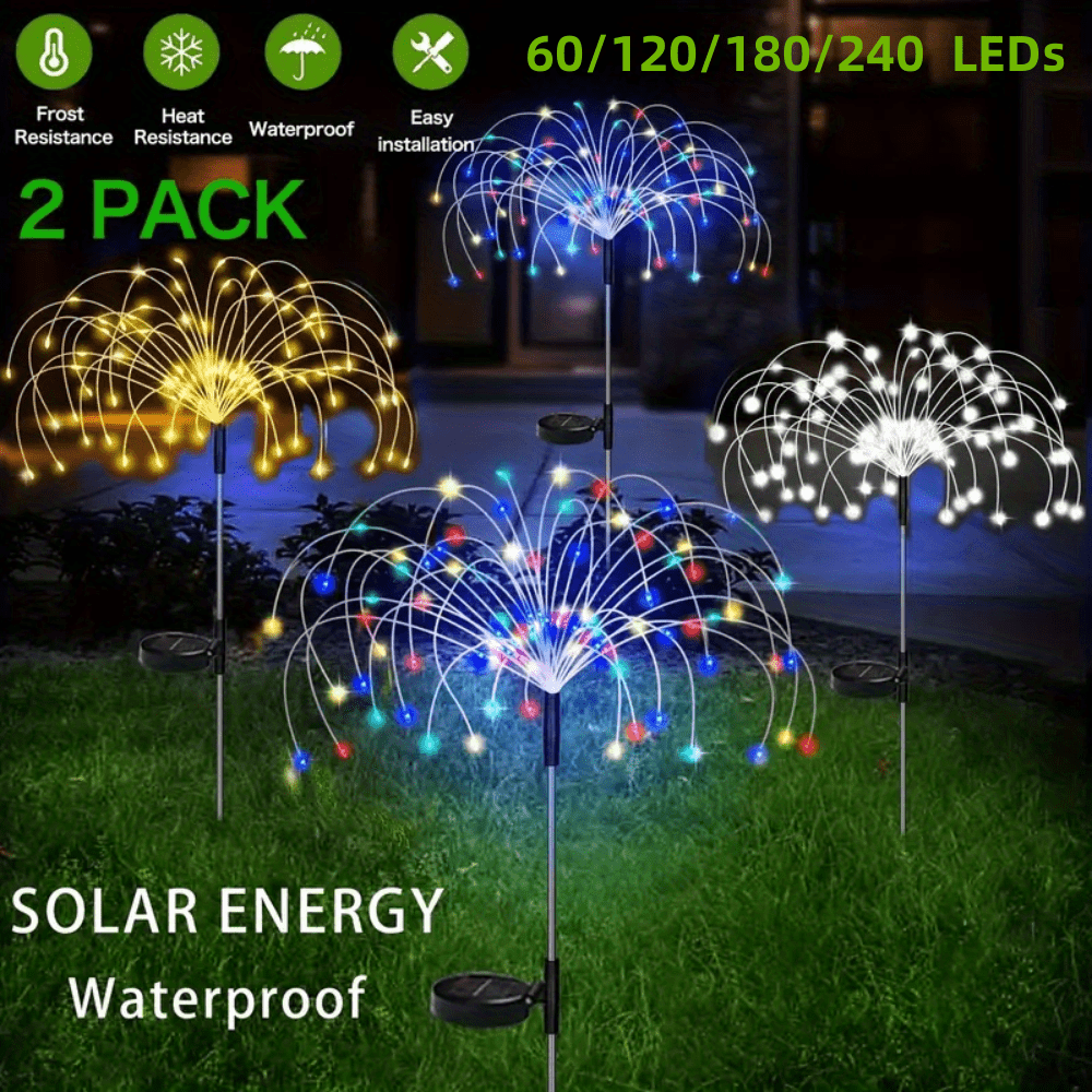 2/4/6/8/10/12pcs Solar Fireworks Lights, Waterproof Solar Flower Lights, 8 Lighting Modes, Patio Villa Lighting Christmas Decoration With Stake Decoration Fairy Lights