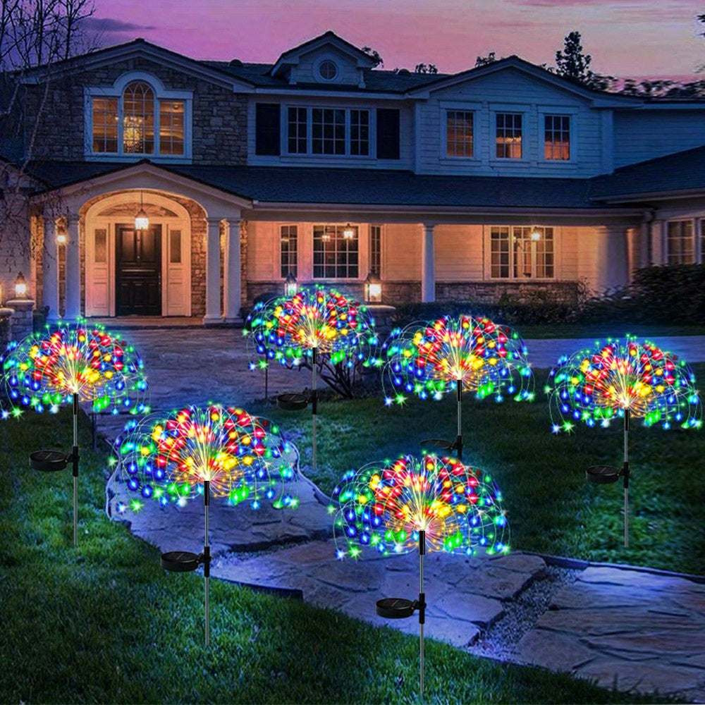 2/4/6/8/10/12pcs Solar Fireworks Lights, Waterproof Solar Flower Lights, 8 Lighting Modes, Patio Villa Lighting Christmas Decoration With Stake Decoration Fairy Lights