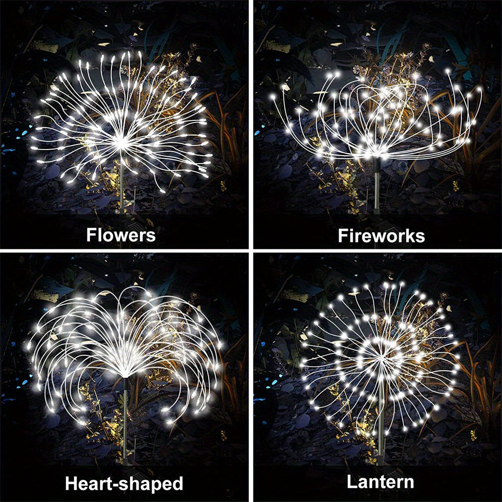 2/4/6/8/10/12pcs Solar Fireworks Lights, Waterproof Solar Flower Lights, 8 Lighting Modes, Patio Villa Lighting Christmas Decoration With Stake Decoration Fairy Lights