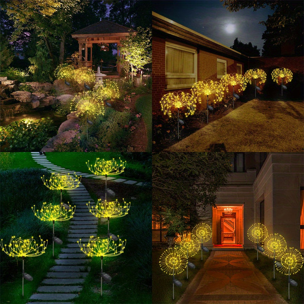 2/4/6/8/10/12pcs Solar Fireworks Lights, Waterproof Solar Flower Lights, 8 Lighting Modes, Patio Villa Lighting Christmas Decoration With Stake Decoration Fairy Lights