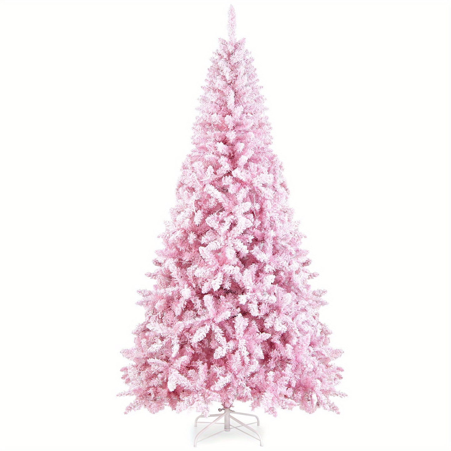 1100 Tips 7.5ft Pre-Lit Snow Flocked PETSITE Christmas Tree, Artificial Hinged Xmas Tree with 450 Pre-Strung Lights, 8 Lighting Modes, Metal Stand, Lush Tree Holiday Decor