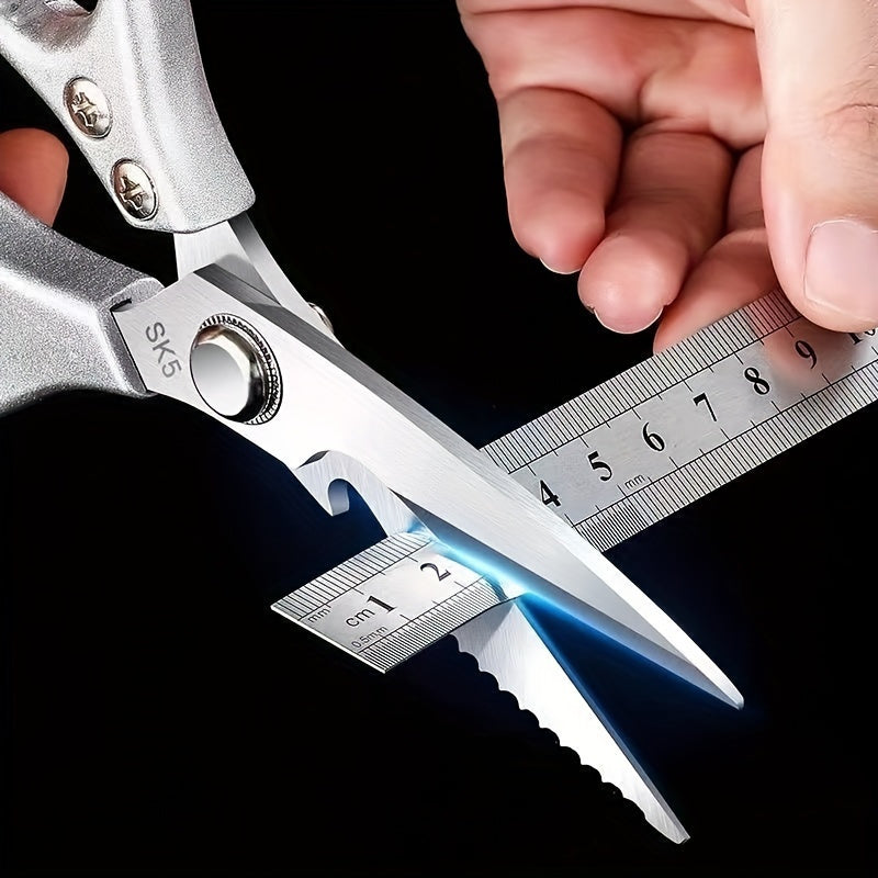 1/2pcs 8.5-inch Hard Aluminum Alloy Kitchen Scissors For Both Hands Multifunctional Stainless Steel Blades Professional Chicken Bone Scissors With Printed Structure
