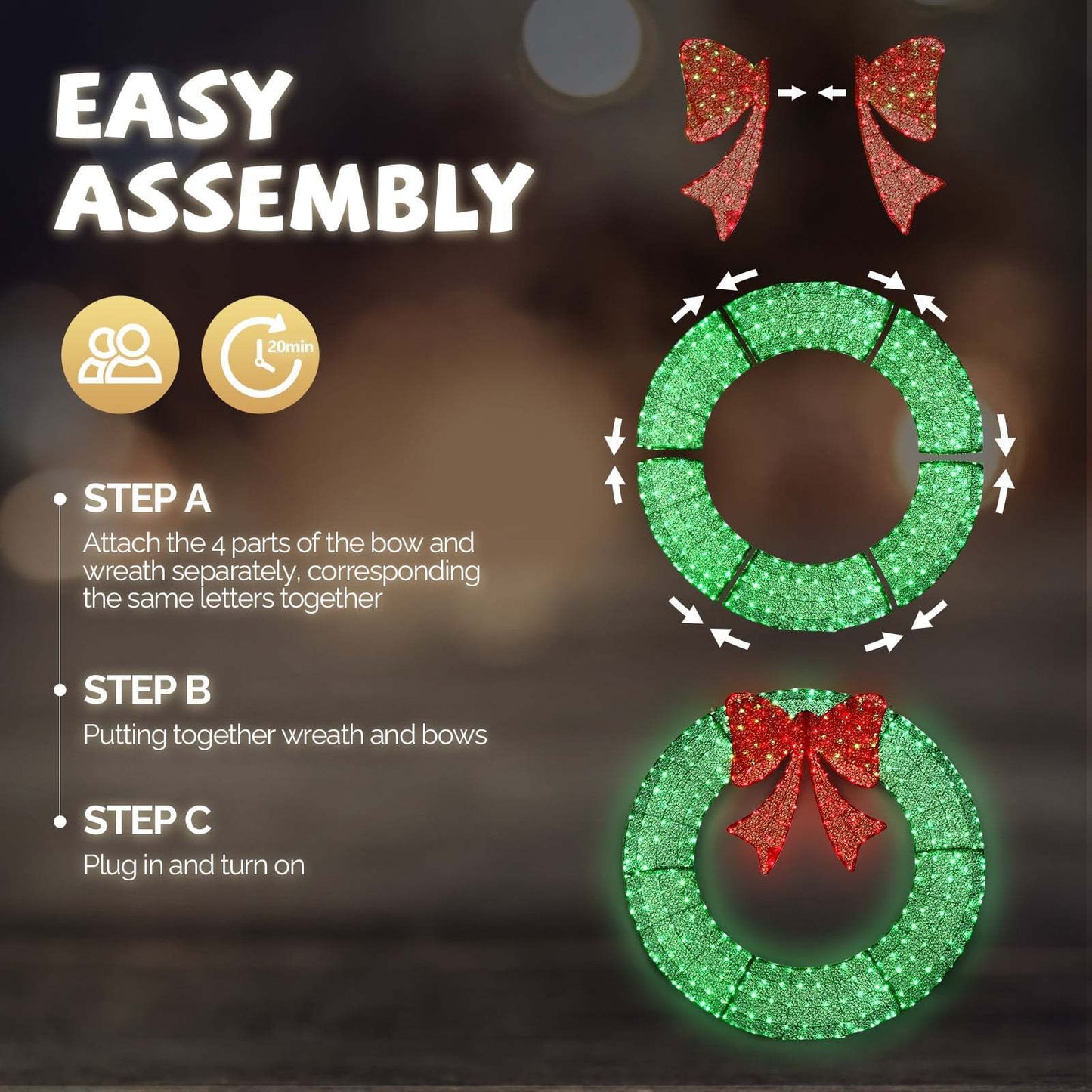 400 LED 60in Green Christmas Wreath Lighted Wreath Christmas Decoration