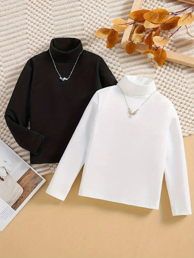 2-Pack Girls’ Turtleneck Pullover T-Shirts – Casual Long-Sleeved Children’s Clothing — view 1 of kids' clothing