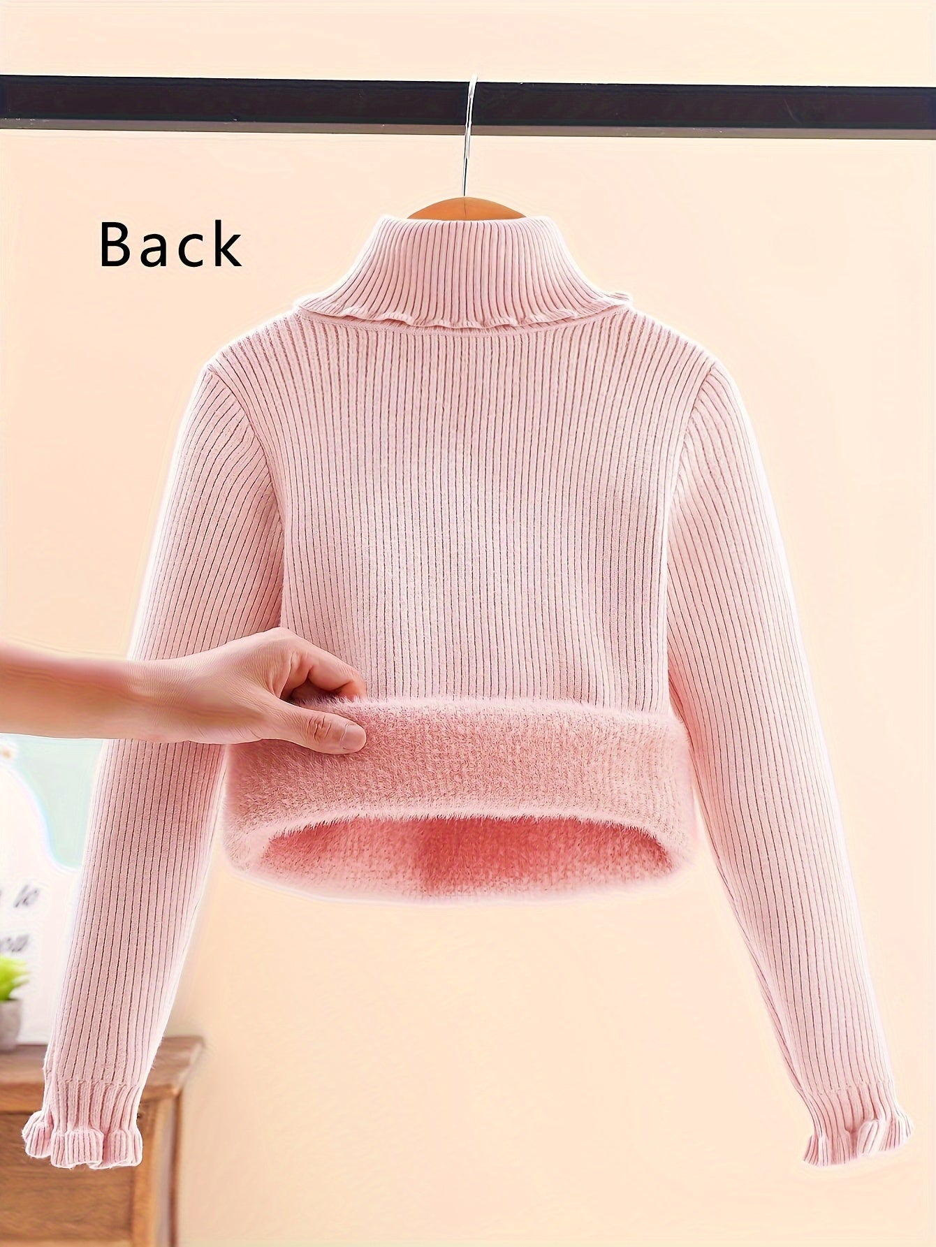 Girls' High Collar Sweater Casual Style with Solid Pattern And Long Sleeves, Slightly Stretchy Knitted Fabric with Elegant Detail