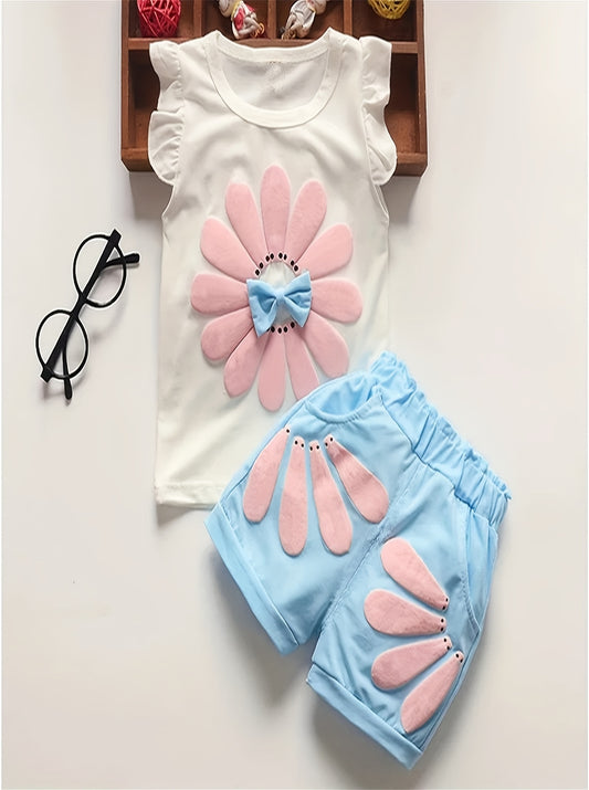 Summer girl two-piece sunflower vest short sleeved shorts casual cute two-piece set