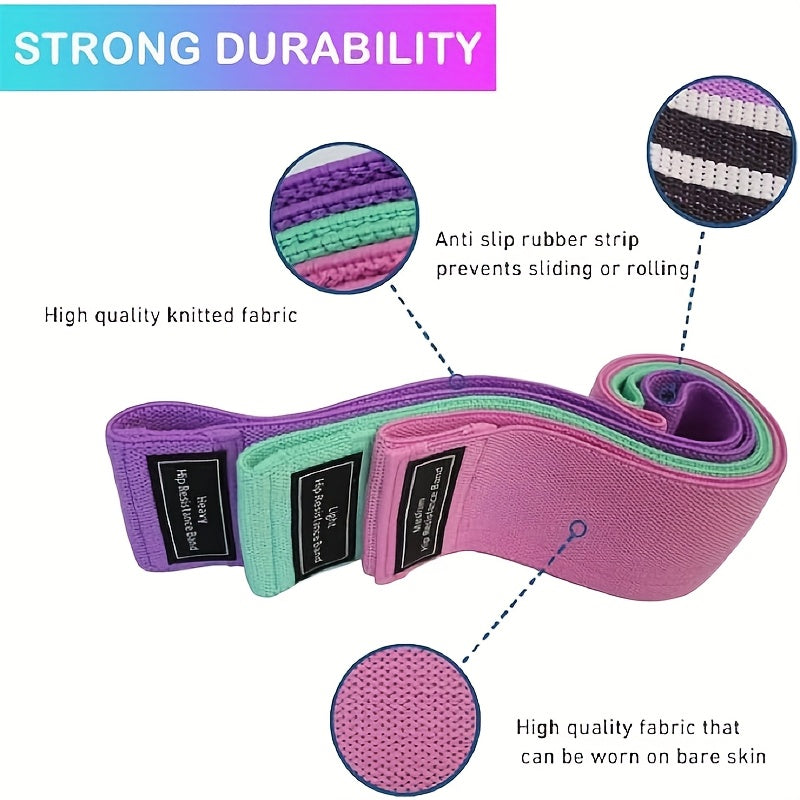 3PCS Fabric Resistance Loop Bands – Medium Set for Legs, Thighs & Glutes (Yoga, Pilates, Home Workout)