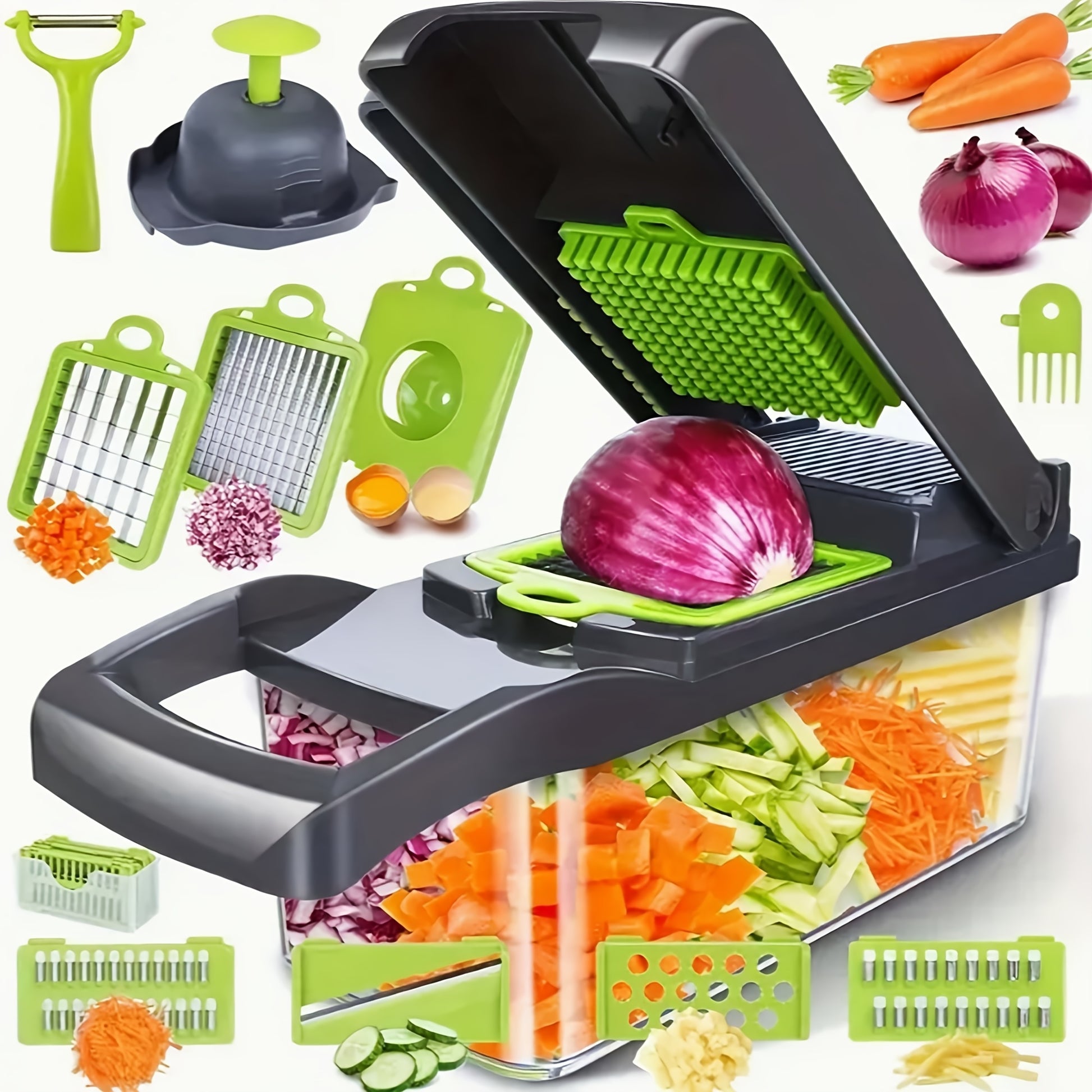 16-In-1 Manual Vegetable Chopper Set with 8 Blades, Container, Peeler And Filter - Easy Meal Preparation, Professional Onion, Carrot And Garlic Slicer, Kitchen Supplies Father Gift