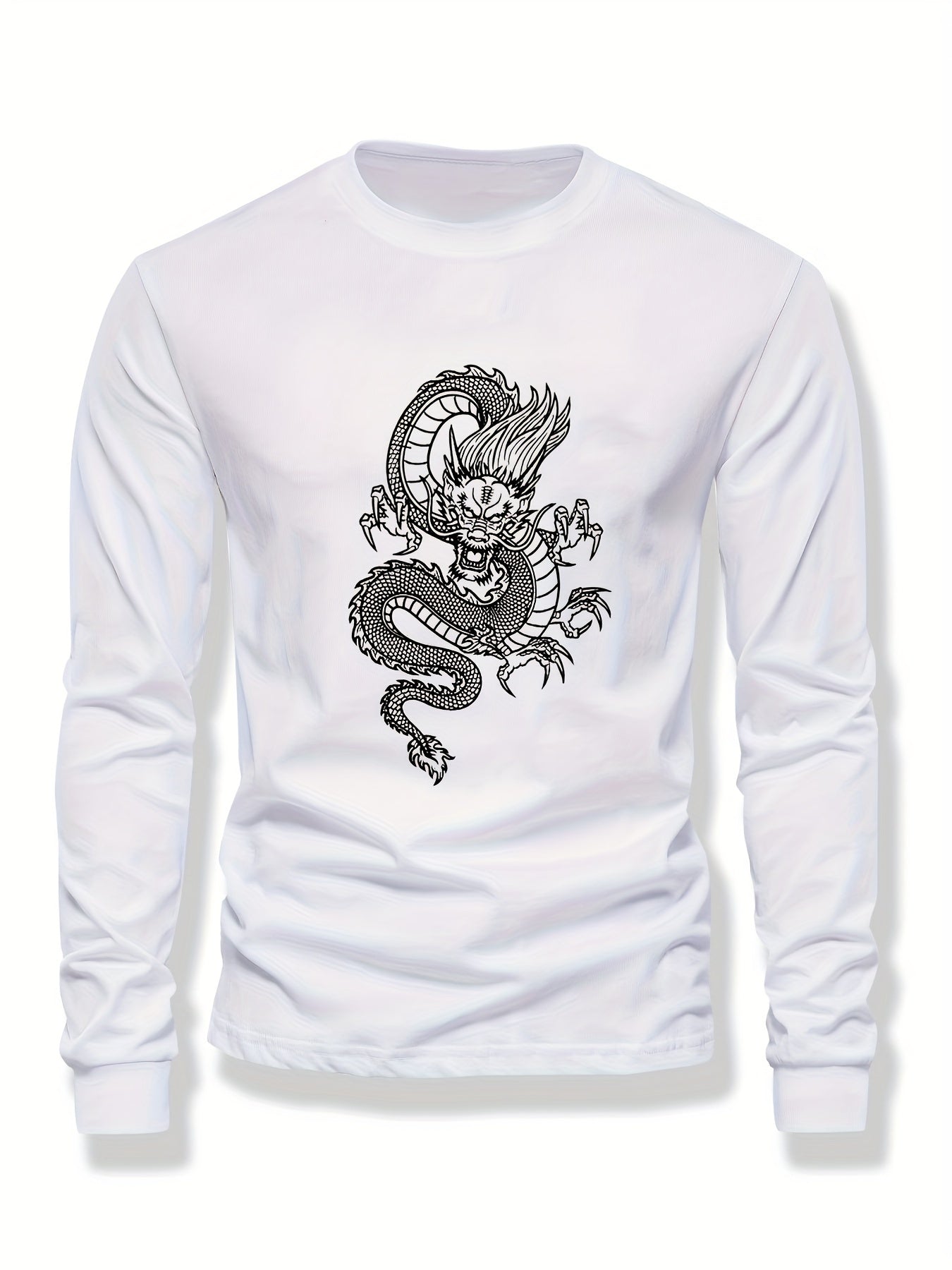 KUQIQIBOY Boys' Casual Dragon Graphic Long Sleeve T-Shirt - Stretchy Polyester Blend, Machine Washable, Round Neck - Perfect for Fall/Winter