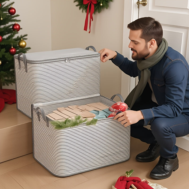 1pc Large Foldable Clothes & Storage with Zippered Lid & Sturdy Handle - Heavy-Duty Suitable for Closet Organizer, Portable Rectangular Container for Wardrobe, Travel, Seasonal Clothing Storage, Under-Bed Storage