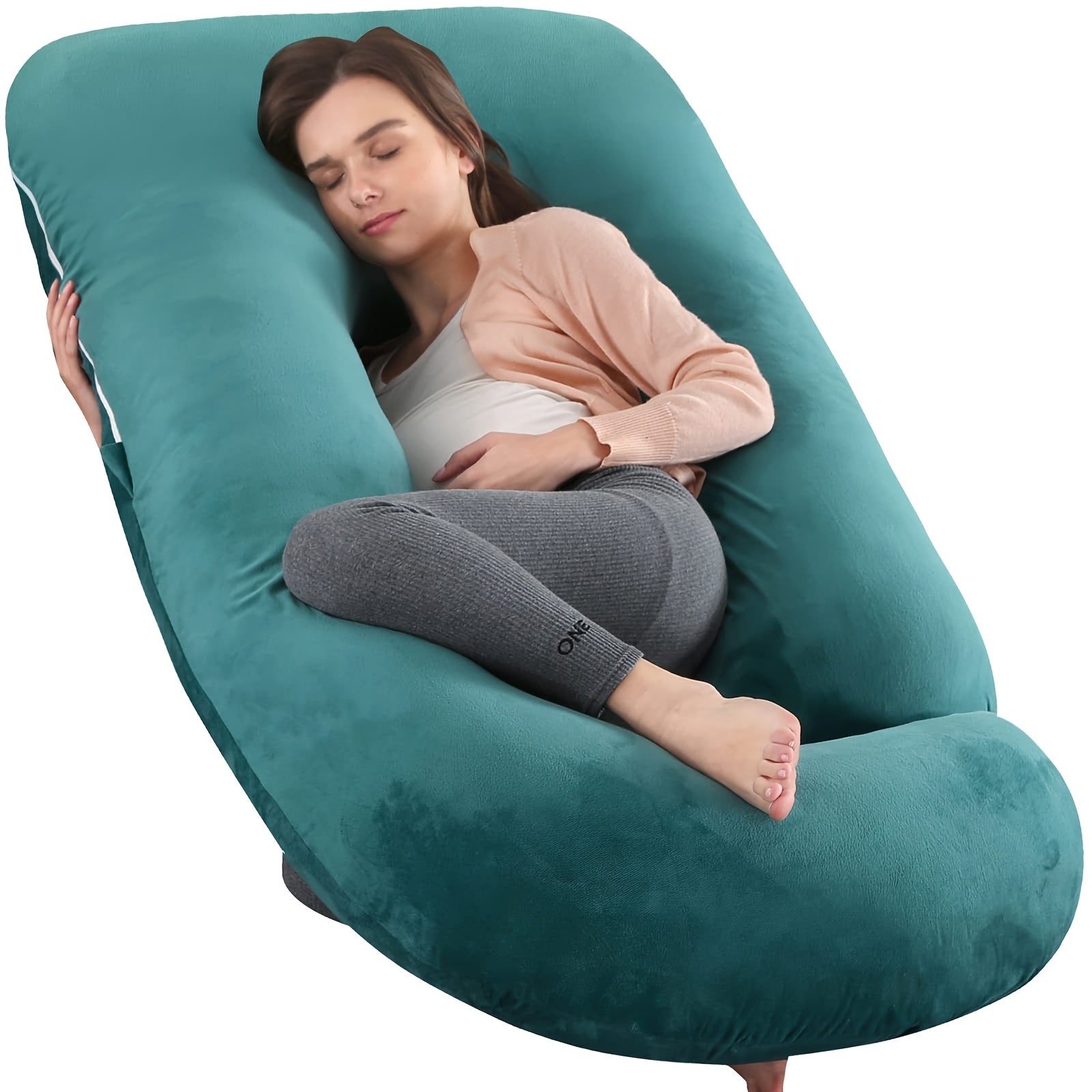 60-inch J-Shaped Full Body Pillow, Maternity Pillow, Maternity Full Body Pillow with Velvet Pillowcase, Full Body Pillow with Back, Leg, And Tummy Support, Helps Ensure Adequate, Comfortable Sleep, Halloween And Christmas Gif