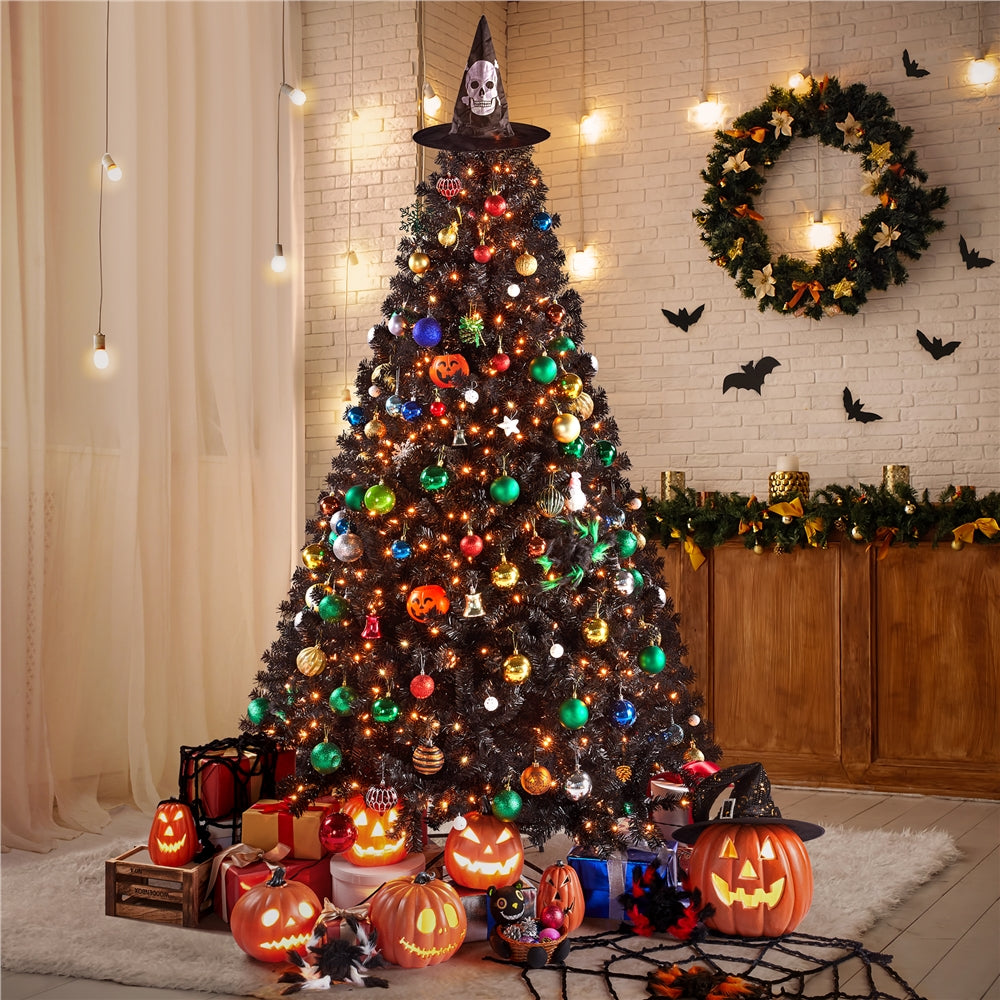 Costoffs 4ft/4.5ft/6ft/7.5ft/9ft/12ft Christmas Tree Hinged Prelighted Pine Tree for Home Party Holiday Decoration with Lights, Easy Assembly, Metal Hinges & Foldable Base