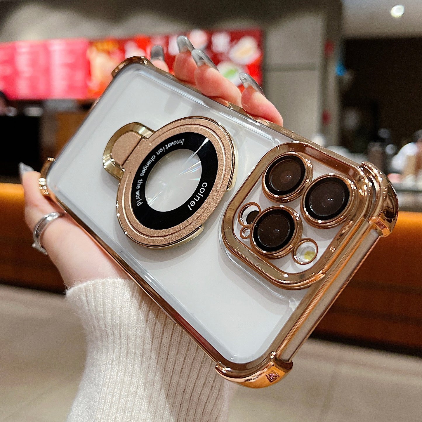 Phone Case: 3pcs [1 Phone Cover with 2 Clear Screen Protectors] Stylish Plated Magnetic Stand Case for iPhone 16 15 14 13 12 11 Pro Max with Holder Stand Shock-Resistant Cover