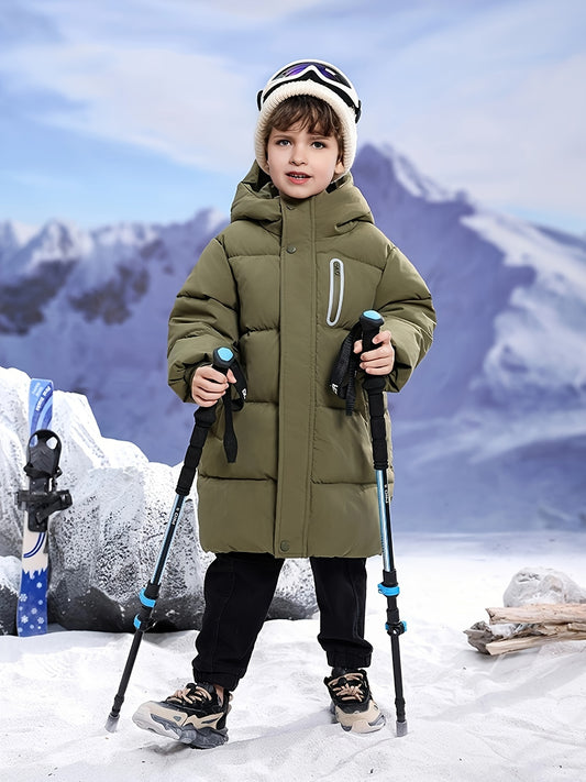 Youngsters' WarmthMax Hooded Parka Jacket - Ultra-Thick, Windproof, and Water-Resistant Winter Coat with Multiple Pockets for Boys and Girls, Machine Washable, and Perfect for Outdoor Play