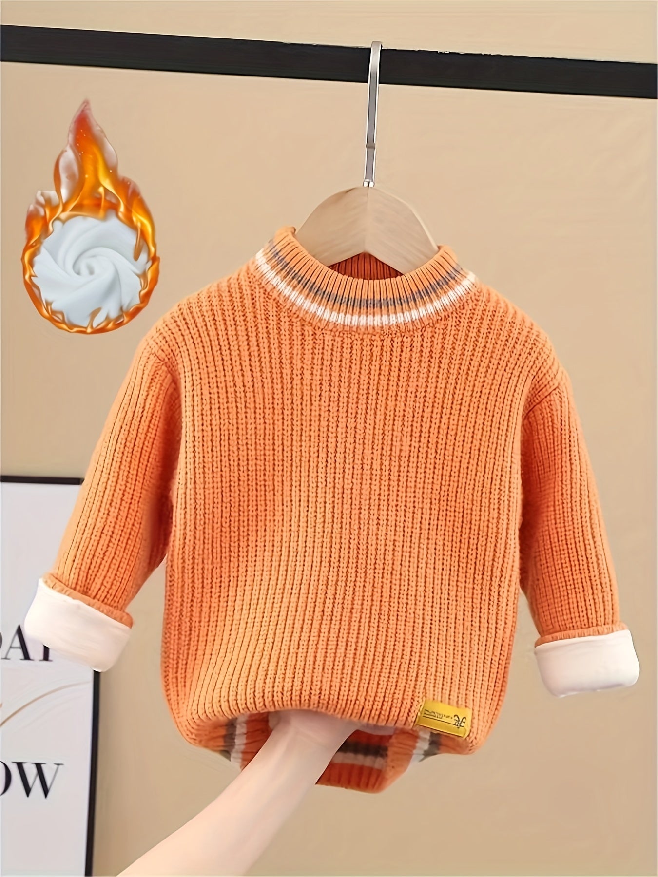 Cozy Youngsters' Fleece-Lined Knit Sweater, Stretchy & Machine Washable for Boys and Girls, Perfect for Fall/Winter