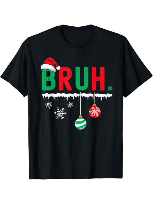 Soft Fabric Short Sleeve Bruh Meme Funny Christmas Santa Greeting T-Shirt for Toddler Boys, Breathable, Comfortable, Perfect for Summer