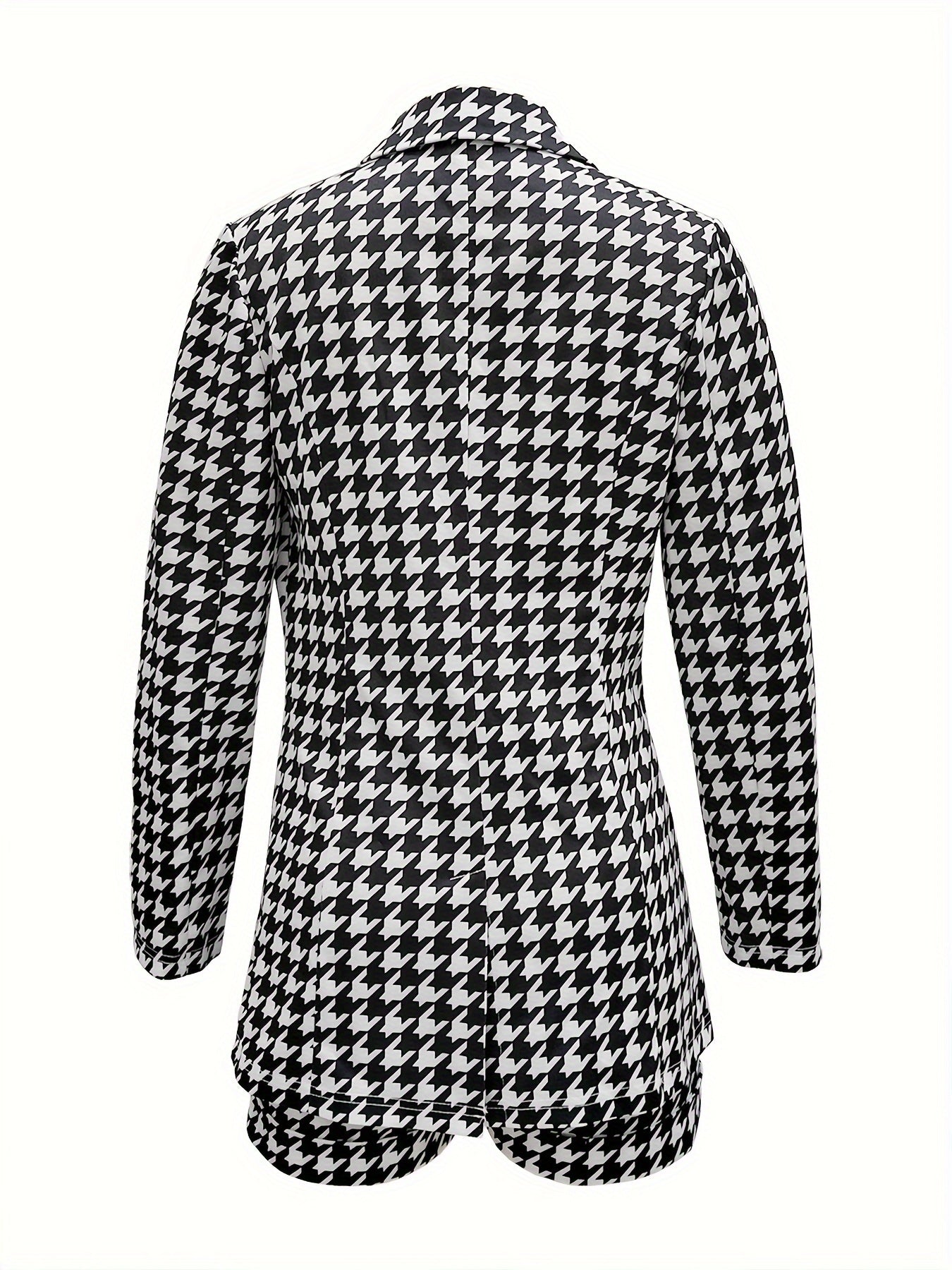 Single Breasted Elegant Houndstooth Pattern Women's Clothing: Long Sleeve Shawl Collar Blazer & High Waist Aline Shorts Set