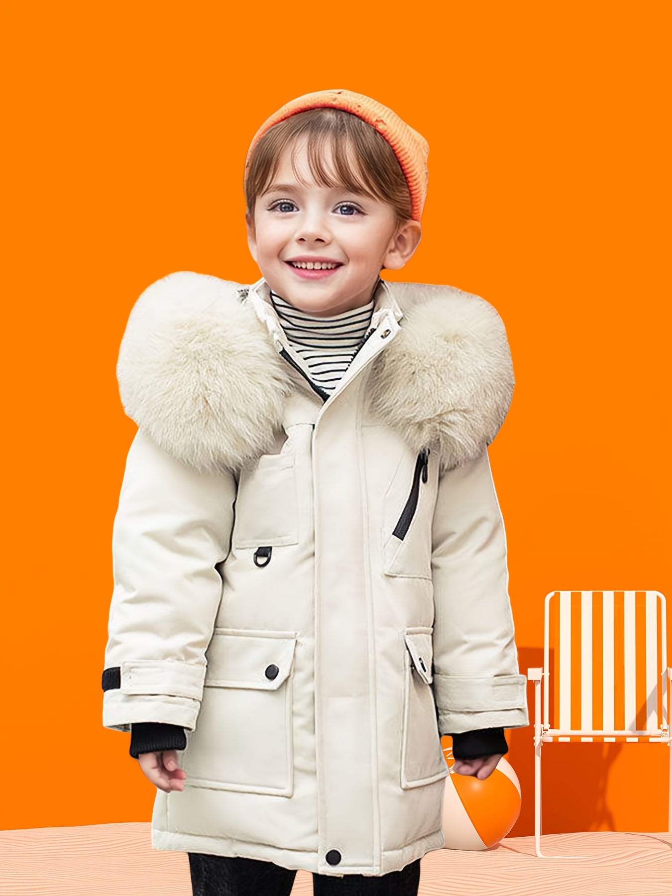 2025 Kids’ Winter Down Jacket – Geometric Hooded Duck Feather Coat with Pockets