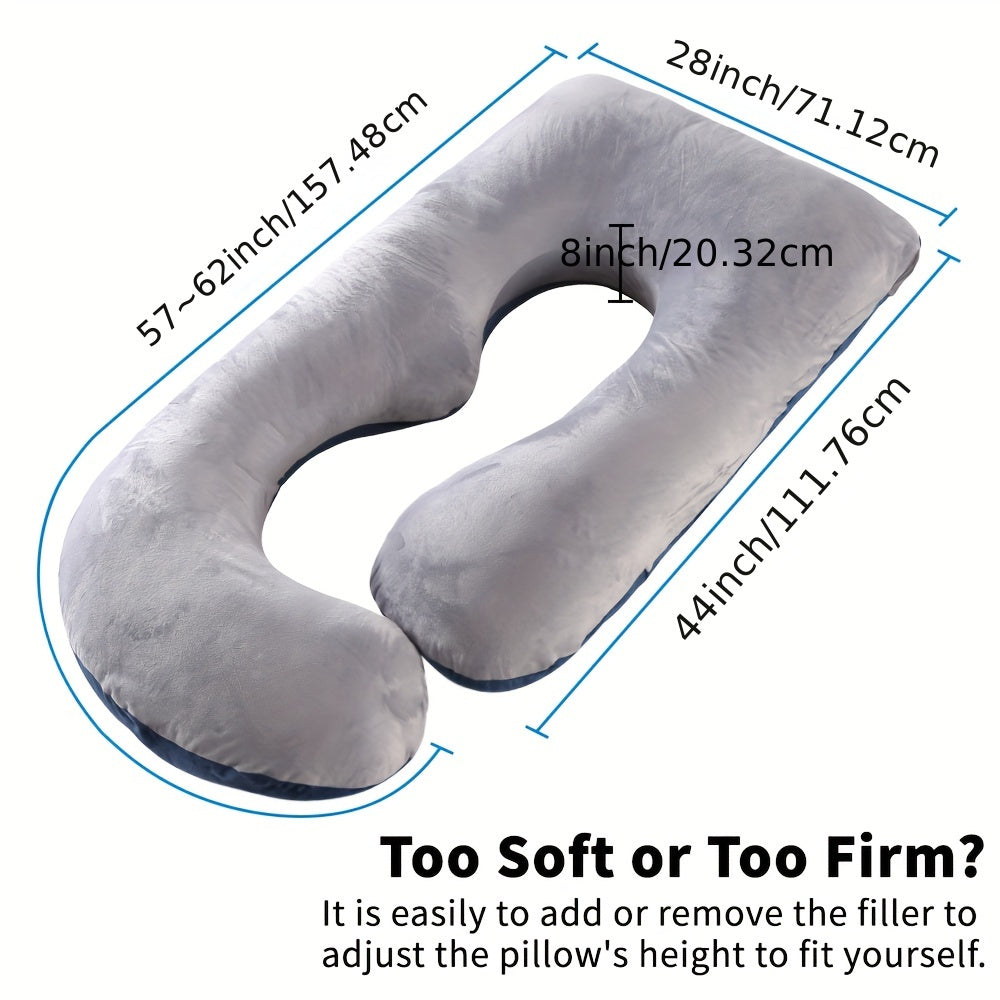 60-inch J-Shaped Full Body Pillow, Maternity Pillow, Maternity Full Body Pillow with Velvet Pillowcase, Full Body Pillow with Back, Leg, And Tummy Support, Helps Ensure Adequate, Comfortable Sleep, Halloween And Christmas Gif