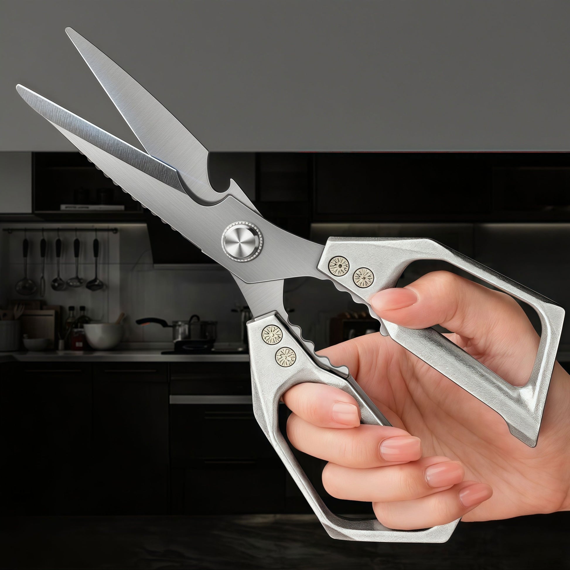 1/2pcs Professional Stainless Steel Kitchen Scissors-Meat Scissors Cuts Bone/Herbs/Packaging Ergonomic for Chefs/Daily Use/Multi-Purpose/Easily Cut, Heavy Duty Kitchen Scissors, Preparation, Meat, Ergonomic Handles, Blades, D