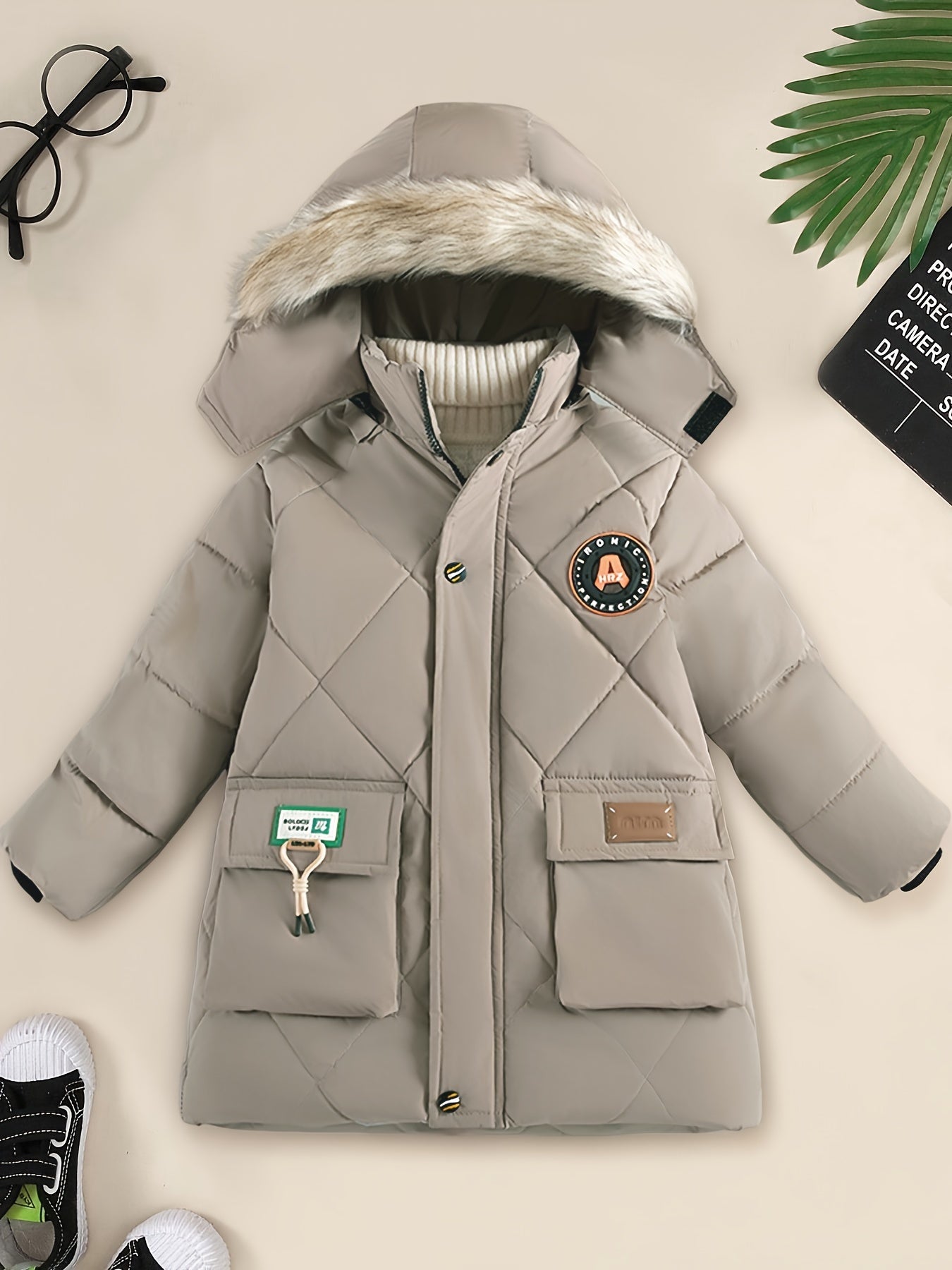 Boys' Hooded Winter Jacket - Label Patch Design