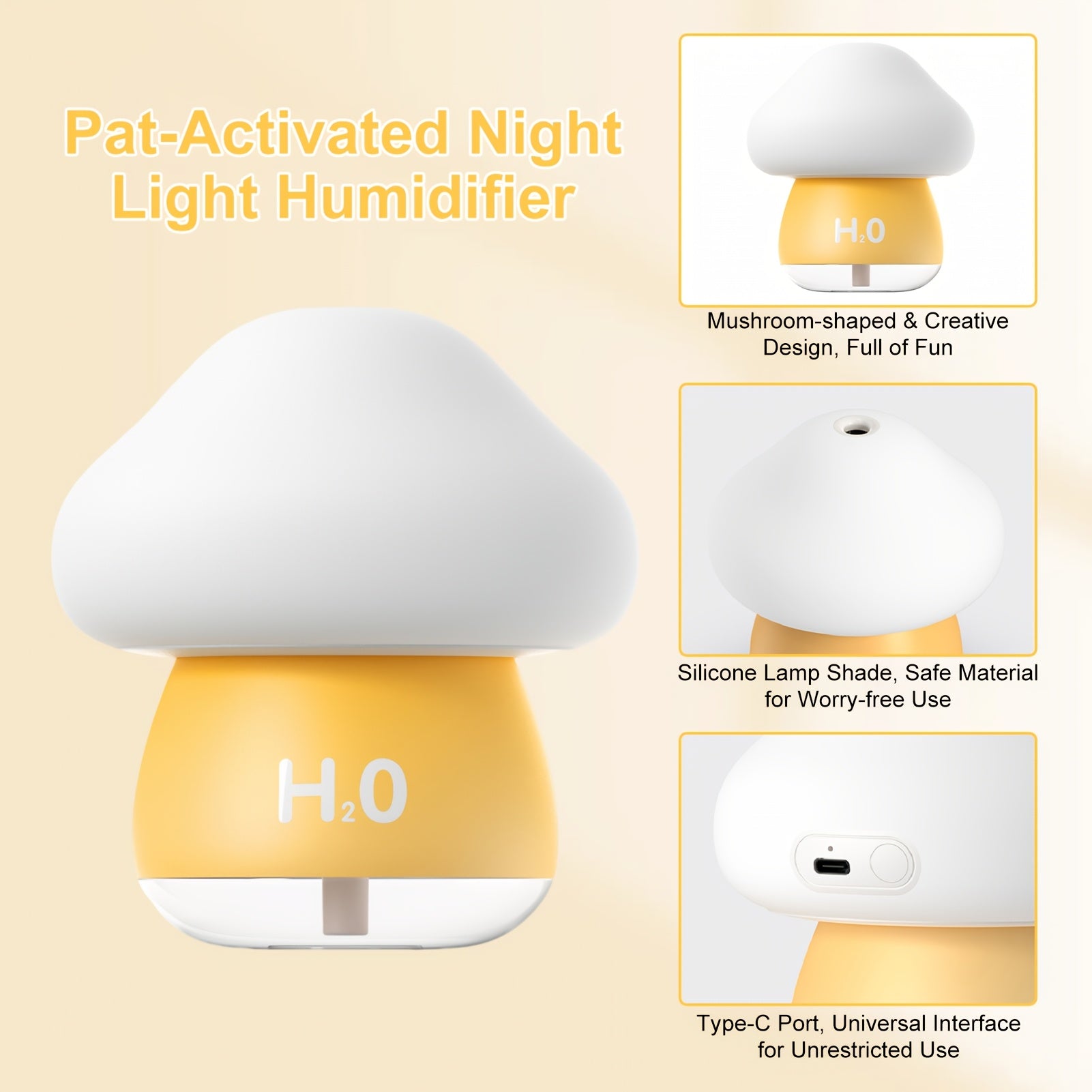 Mushroom Cool Mist Humidifier for Bedroom - Creative Soundwave Technology Essential Oil Diffuser with 7-Color LED Night Light, Touch Control Aroma Humidifier, Quiet Indoor Air Humidifier for Home, Plants & Office
