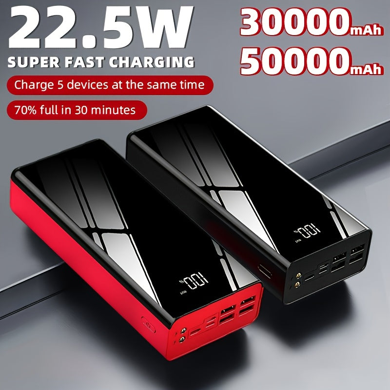 30000mAh/50000mAh Portable Power Bank, 22.5W Super Flash Charge with Digital Display, Outdoor Travel Camping Light, Fast-charging Reserve Battery Pack, Large-capacity Power Bank, Bidirectional Fast Charge