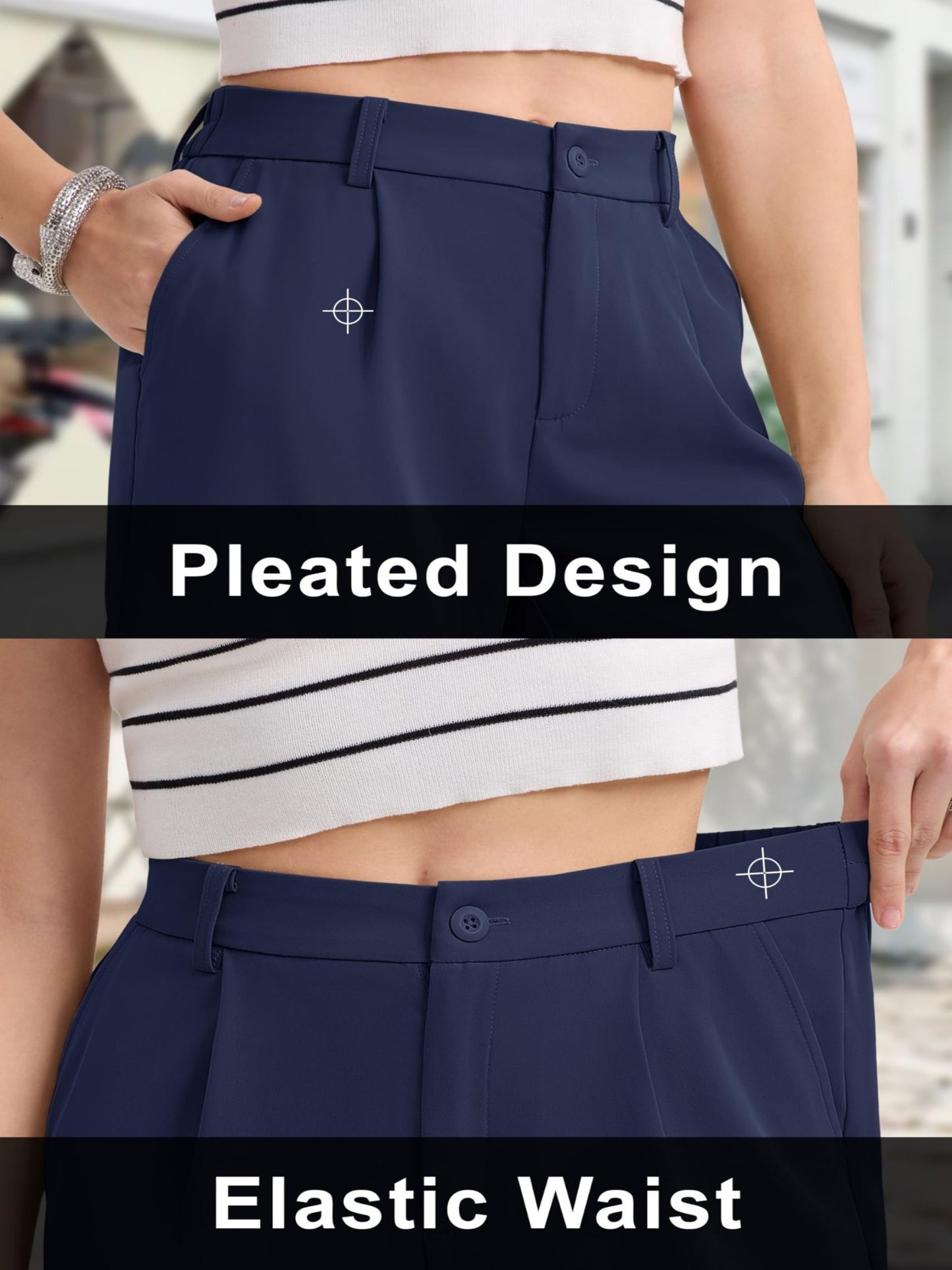 Women's Shorts Dressy Casual Pleated Straight Leg Shorts Summer Elastic Waist Mid Rise Shorts With Pockets Solid Casual Outdoor Shorts Straight-Leg Camping Shorts Breathable Lightweight Stylish Running Shorts