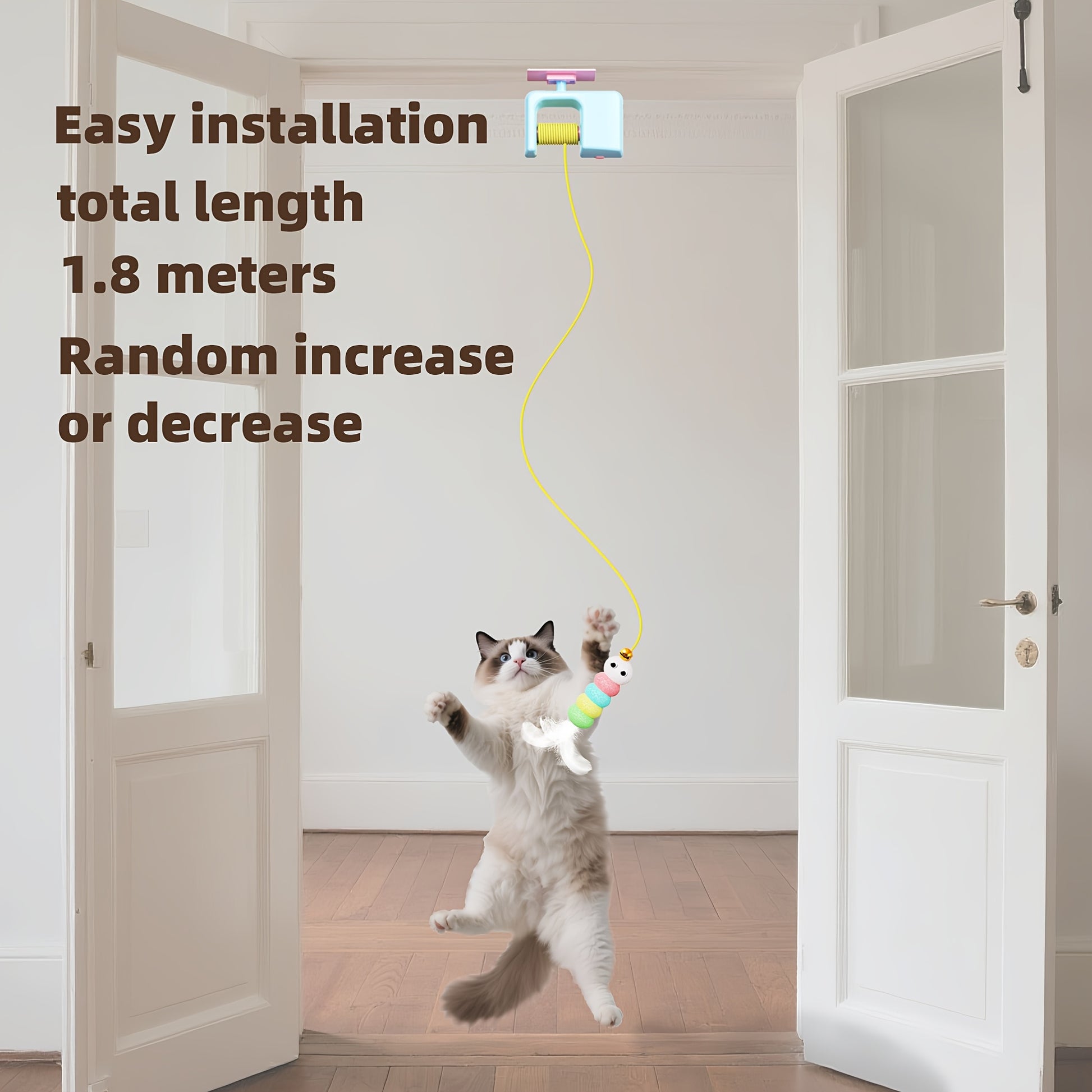 [Hanging cat ball toy] USB Rechargeable Interactive Cat Toy - Automatic Swinging Door Hanging Ball with Artificial Feathers - Indoor & Outdoor Fun for All Cat Breeds - Perfect for Busy Pet Owners