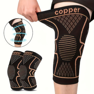 2pcs Copper Compression Fit Knee Sleeves For - High Elastic, Knee Brace For Men & Women, Breathable Knit, Supportive & Elastic, Suitable For Outdoor, Fitness, Various Ball Games, Very Suitable As Gifts