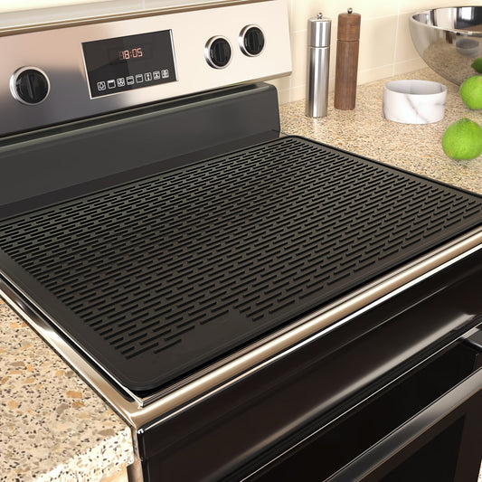 Heat Resistant - Silicone Electric Stove Top Cover Mat - Glass Cooktop Cover - 28"x20"Ceramic Stove top Cover - Flat RV Range Stovetop Protector - Extra Large Silicone Dish Drying Mat - BLACK